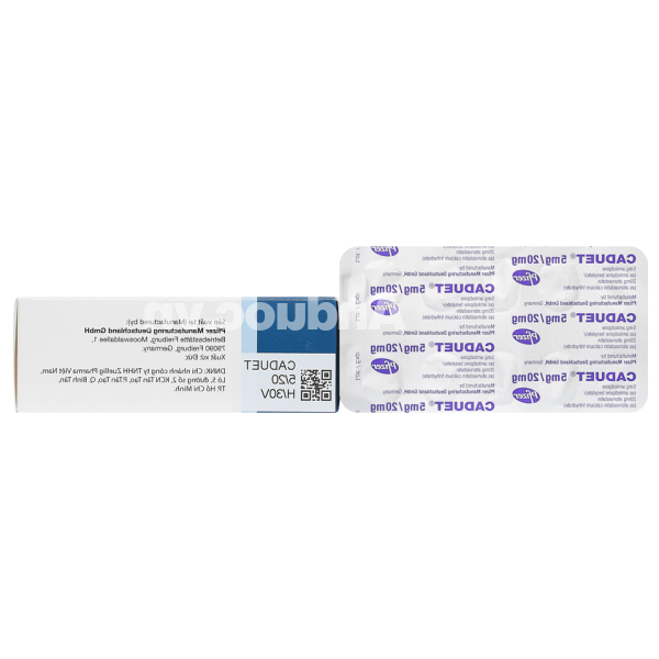 Caduet 5mg/20mg trị tăng huyết áp, rối loạn mỡ máu (3 vỉ x 10 viên)