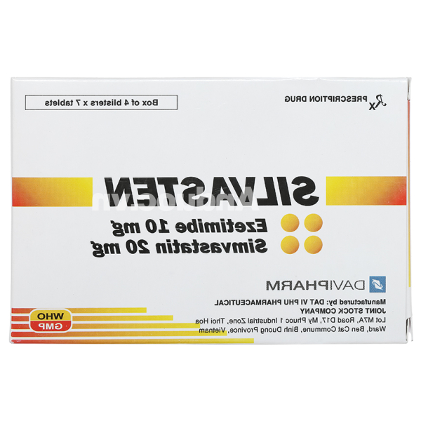 Silvasten 20/10mg trị rối loạn mỡ máu (4 vỉ x 7 viên)
