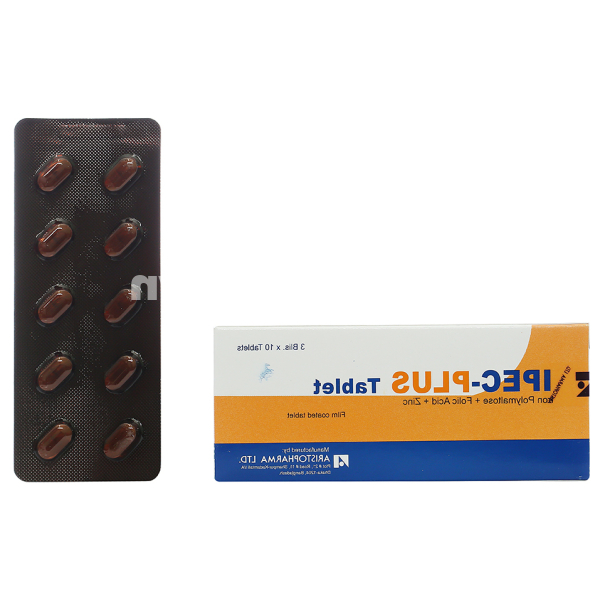 Ipec-plus Tablet phòng ngừa và trị thiếu sắt, axit folic và kẽm (3 vỉ x 10 viên)