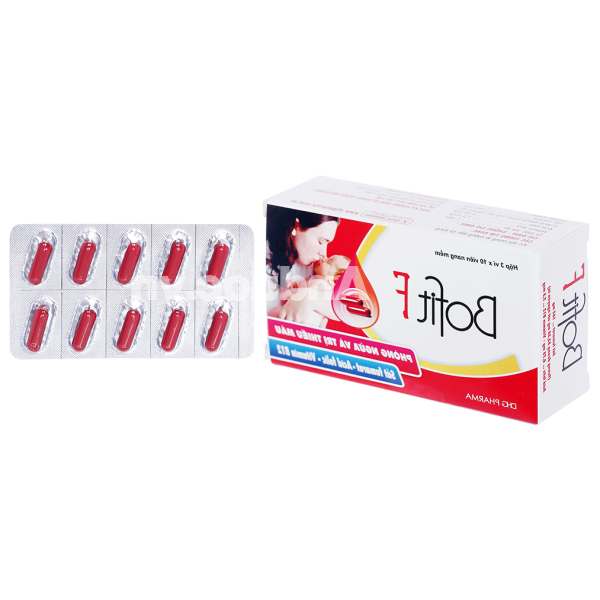 Bofit F trị thiếu máu do thiếu sắt, acid folic (3 vỉ x 10 viên)