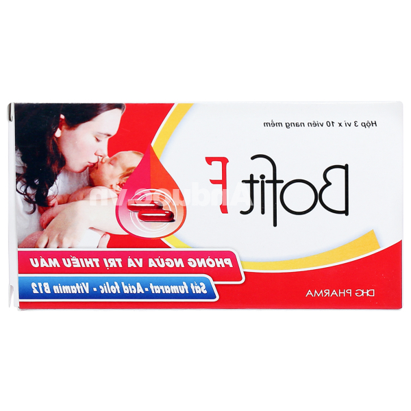 Bofit F trị thiếu máu do thiếu sắt, acid folic (3 vỉ x 10 viên)