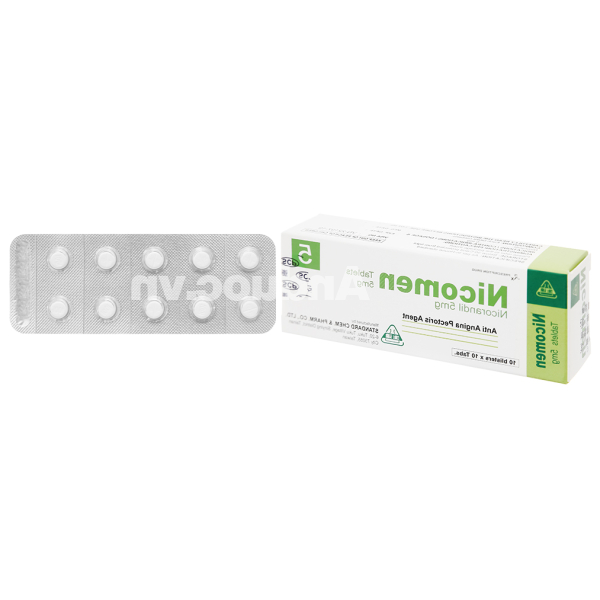 Nicomen Tablets 5mg trị đau thắt ngực (10 vỉ x 10 viên)