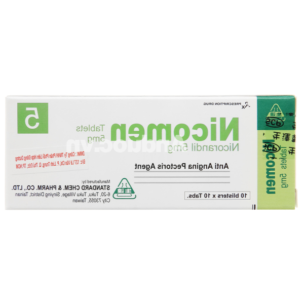 Nicomen Tablets 5mg trị đau thắt ngực (10 vỉ x 10 viên)