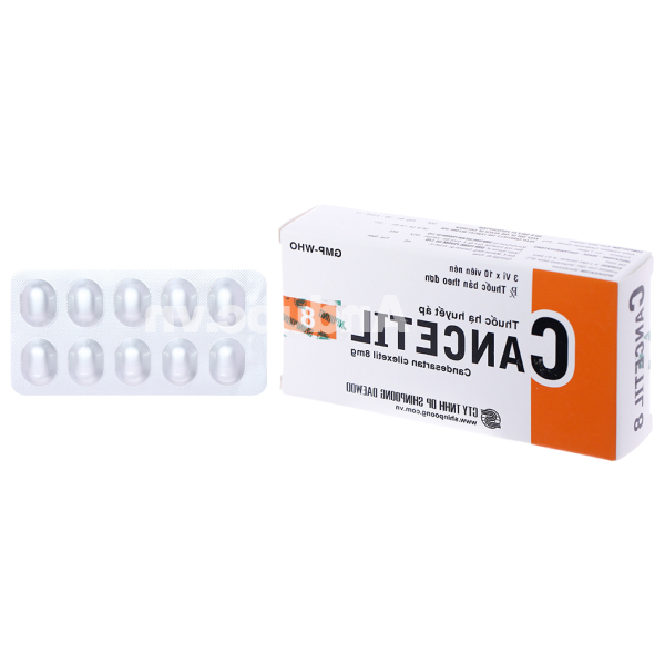 Cancetil 8 trị tăng huyết áp, suy tim (3 vỉ x 10 viên)