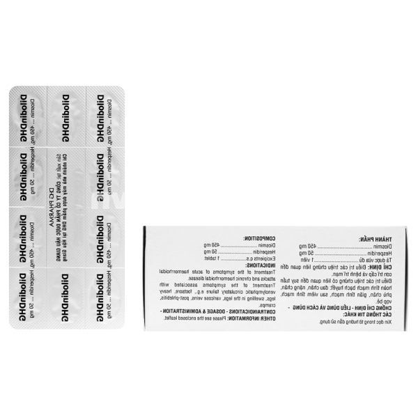 DilodinDHG trị chứng liên quan đến cơn trĩ cấp và bệnh trĩ mạn (5 vỉ x 10 viên)