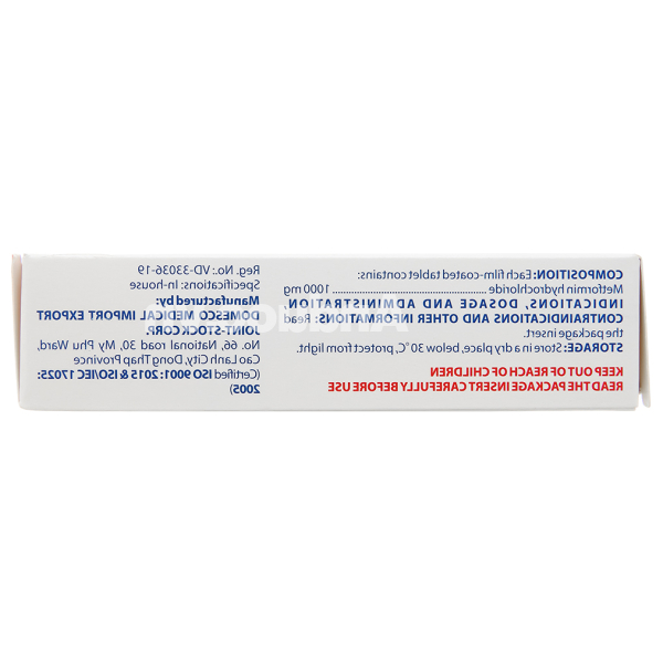 Glucofine 1000mg trị đái tháo đường tuýp 2 (3 vỉ x 10 viên)