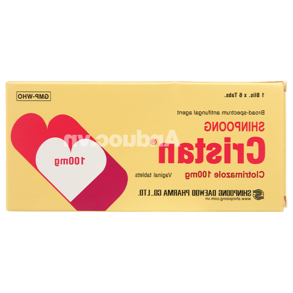 Viên đặt âm đạo Shinpoong Cristan 100mg trị nhiễm nấm âm đạo (1 vỉ x 6 viên)