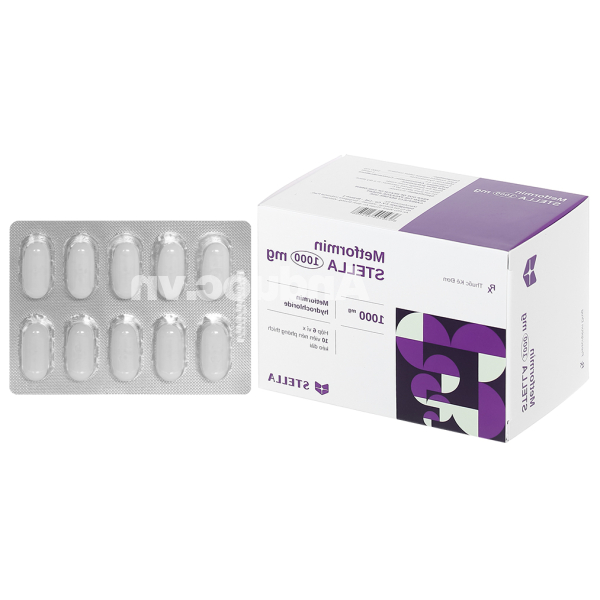 Metformin Stella 1000mg trị đái tháo đường tuýp 2 (6 vỉ x 10 viên)