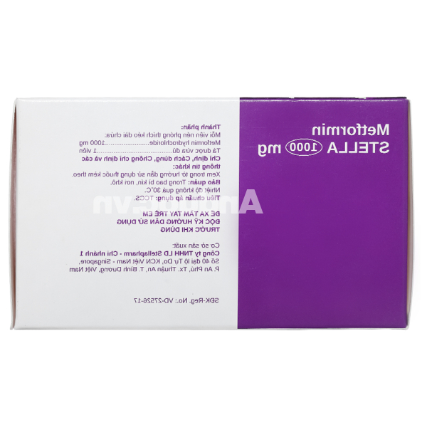 Metformin Stella 1000mg trị đái tháo đường tuýp 2 (6 vỉ x 10 viên)
