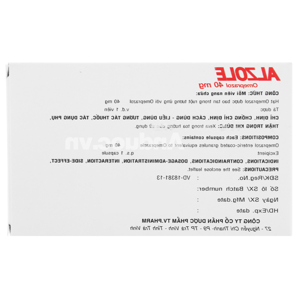 Alzole 40mg trị loét dạ dày, tá tràng (3 vỉ x 10 viên)