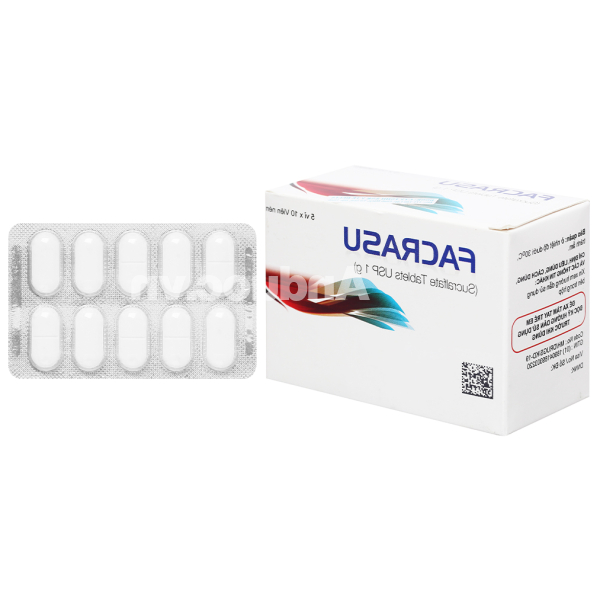 Facrasu 1g trị loét dạ dày, tá tràng, trào ngược dạ dày - thực quản (5 vỉ x 10 viên)