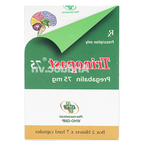 Trinopast 75 trị động kinh, đau dây thần kinh (2 vỉ x 7 viên)