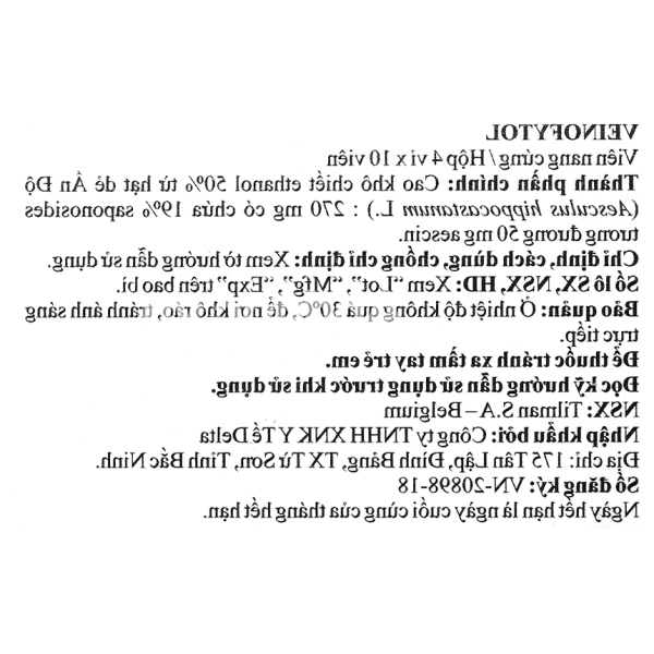 Veinofytol trị trĩ, suy giãn tĩnh mạch (4 vỉ x 10 viên)