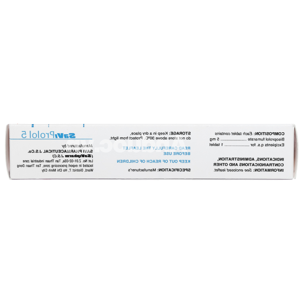 SaViProlol 5 trị tăng huyết áp, đau thắt ngực (3 vỉ x 10 viên)