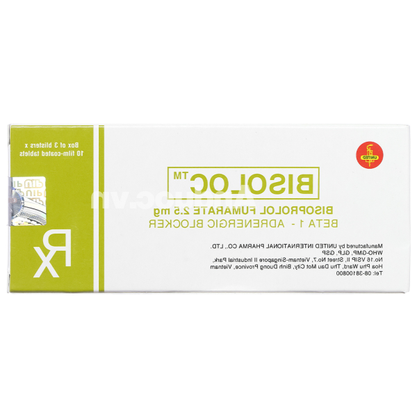 Bisoloc 2.5mg trị tăng huyết áp, suy tim mạn (3 vỉ x 10 viên)