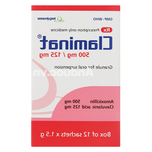 Cốm pha hỗn dịch uống Claminat 500mg/125mg trị nhiễm khuẩn (12 gói x 1.5g)