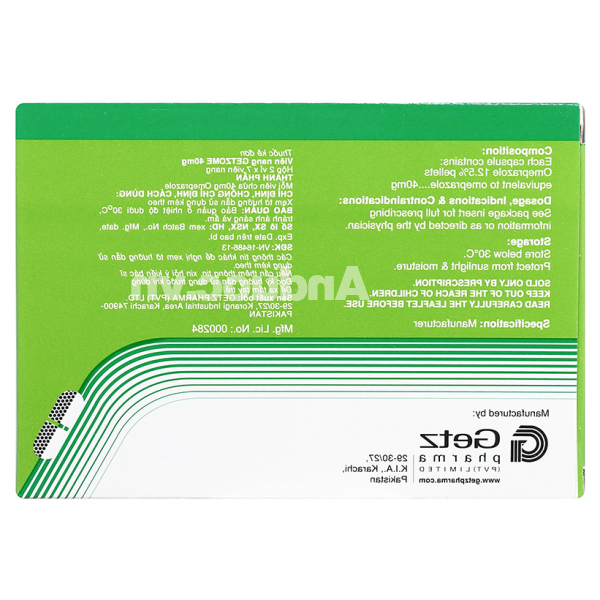 Getzome 40 trị loét dạ dày, tá tràng (2 vỉ x 7 viên)