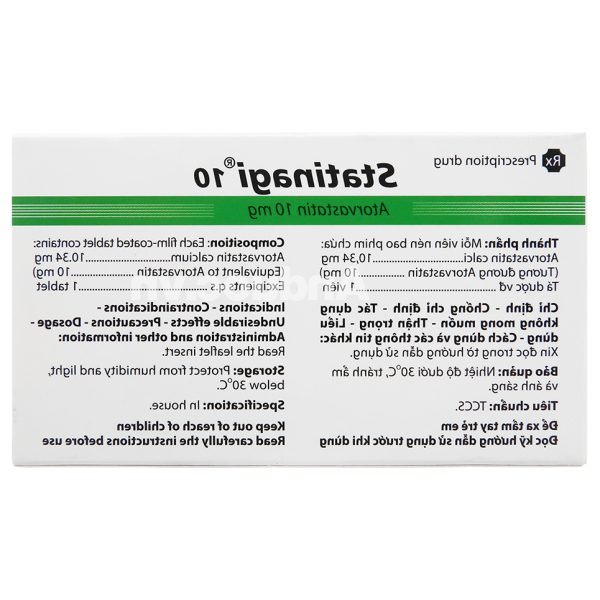 Statinagi 10 trị rối loạn mỡ máu (3 vỉ x 10 viên)