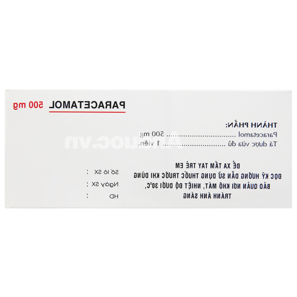 Paracetamol Phapharco 500mg giảm đau, hạ sốt (10 vỉ x 10 viên)