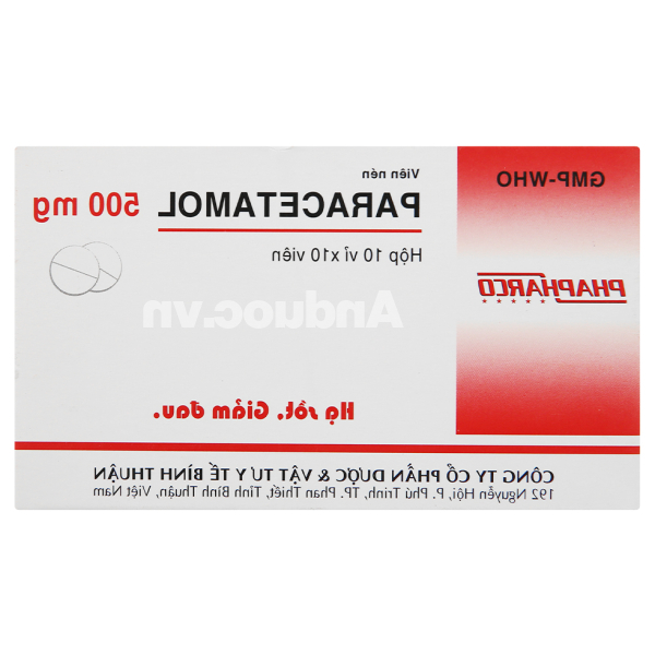 Paracetamol Phapharco 500mg giảm đau, hạ sốt (10 vỉ x 10 viên)