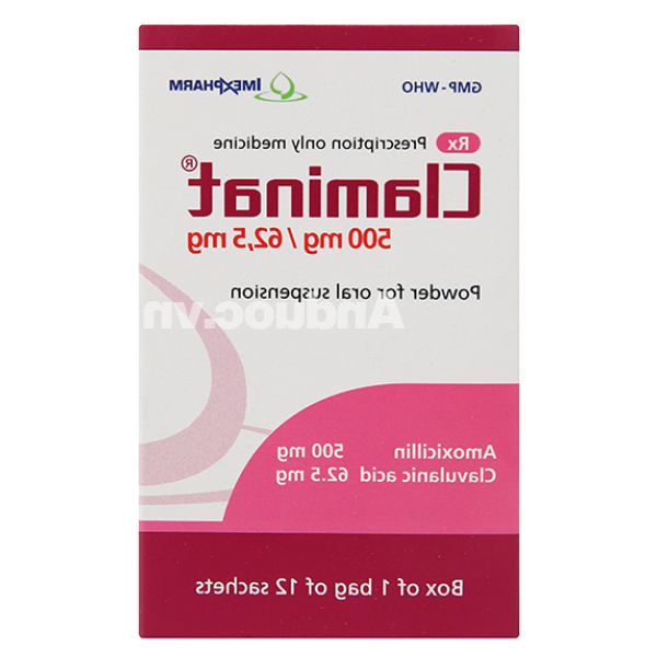 Cốm pha hỗn dịch uống Claminat 500mg/62.5mg trị nhiễm khuẩn hộp 12 gói