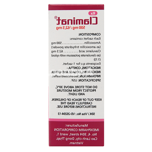 Cốm pha hỗn dịch uống Claminat 500mg/62.5mg trị nhiễm khuẩn hộp 12 gói