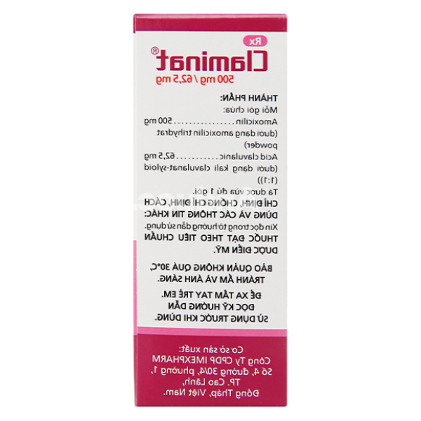 Cốm pha hỗn dịch uống Claminat 500mg/62.5mg trị nhiễm khuẩn hộp 12 gói