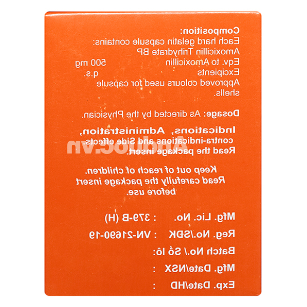 Amoxicillin Brawn 500mg trị nhiễm khuẩn (10 vỉ x 10 viên)