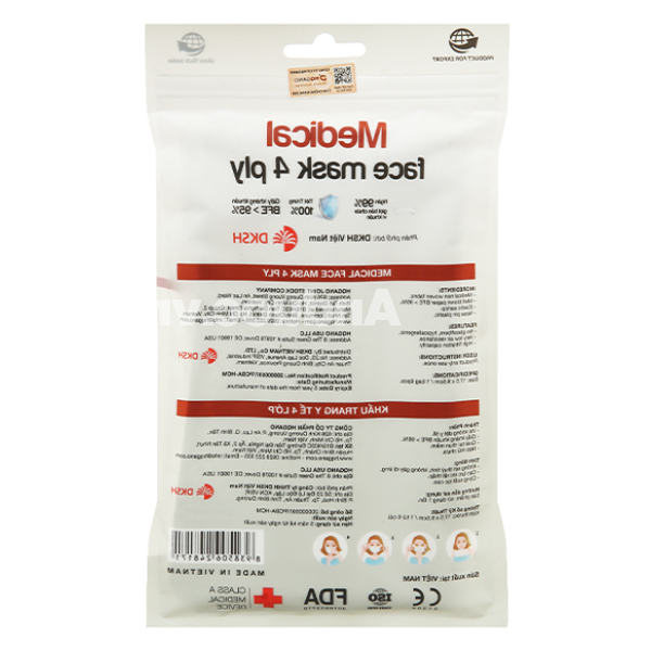 Khẩu trang y tế HQ Gano 4 lớp màu trắng gói 6 cái