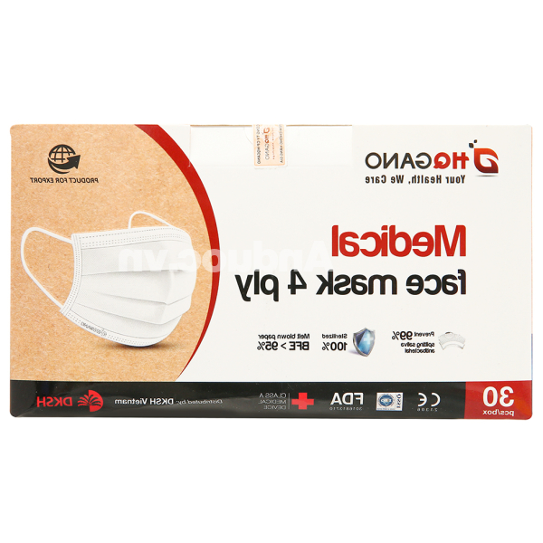 Khẩu trang y tế HQGano 4 lớp màu trắng hộp 30 cái