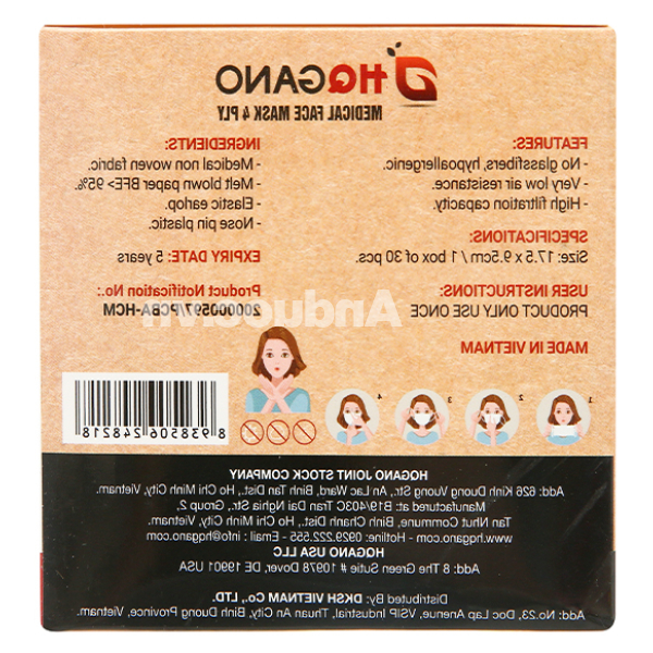 Khẩu trang y tế HQGano 4 lớp màu trắng hộp 30 cái