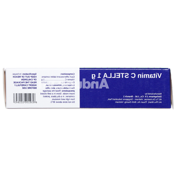 Viên sủi Vitamin C Stella 1g trị bệnh Scorbut, bổ sung vitamin C (4 vỉ x 4 viên)