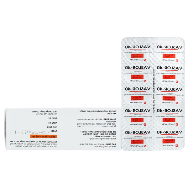 Vaslor-40 trị rối loạn mỡ máu (6 vỉ x 10 viên)