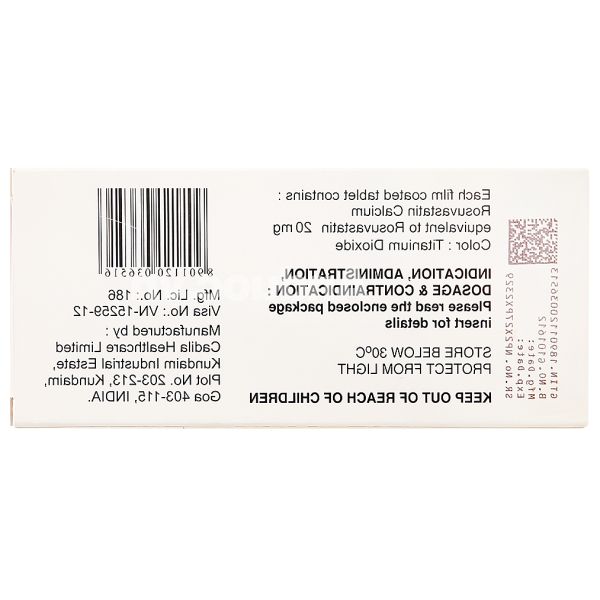 Zyrova 20 trị rối loạn mỡ máu (10 vỉ x 10 viên)