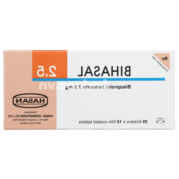 Bihasal 2.5 trị tăng huyết áp, đau thắt ngực, suy tim (5 vỉ x 10 viên)