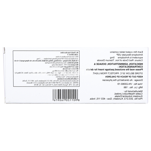 Amlodac 5 trị tăng huyết áp, đau thắt ngực (10 vỉ x 10 viên)