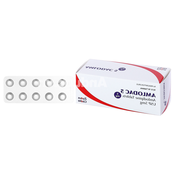 Amlodac 5 trị tăng huyết áp, đau thắt ngực (10 vỉ x 10 viên)