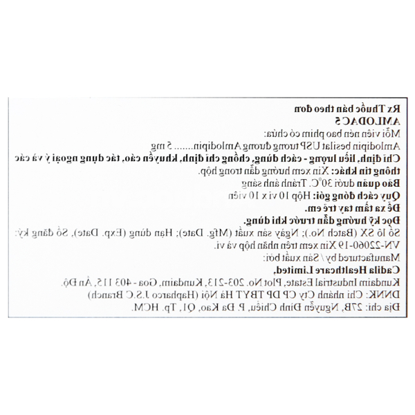 Amlodac 5 trị tăng huyết áp, đau thắt ngực (10 vỉ x 10 viên)