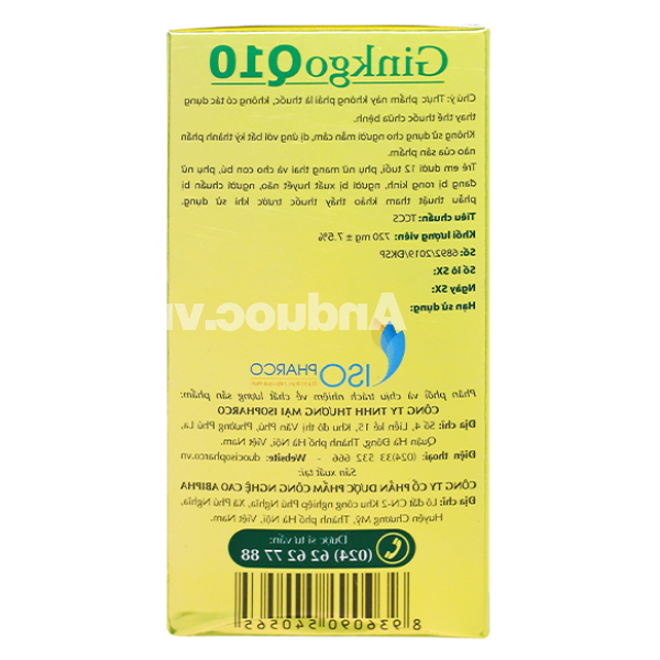IsoPharco Ginkgo Q10 tăng cường tuần hoàn máu não hộp 100 viên