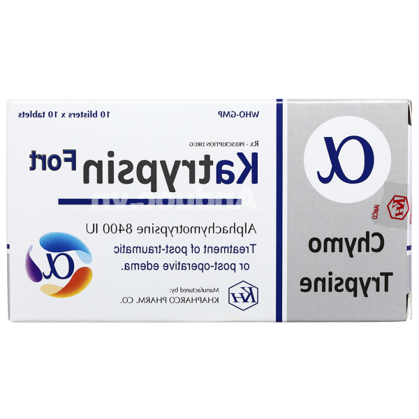 Katrypsin Fort 8400IU trị phù nề sau chấn thương, phẩu thuật, bỏng (10 vỉ x 10 viên)
