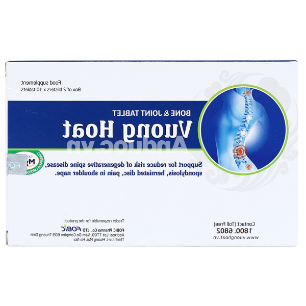 Viên xương khớp Vương Hoạt giảm nguy cơ thoái hóa cột sống, đau vai gáy hộp 20 viên