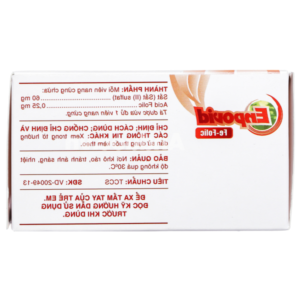Enpovid Fe-Folic bổ sung sắt và axit folic, trị thiếu máu (10 vỉ x 10 viên)