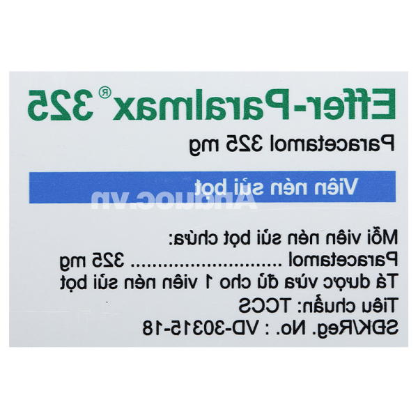 Viên sủi Effer-Paralmax 325 giảm đau, hạ sốt từ nhẹ đến vừa (5 vỉ x 4 viên)