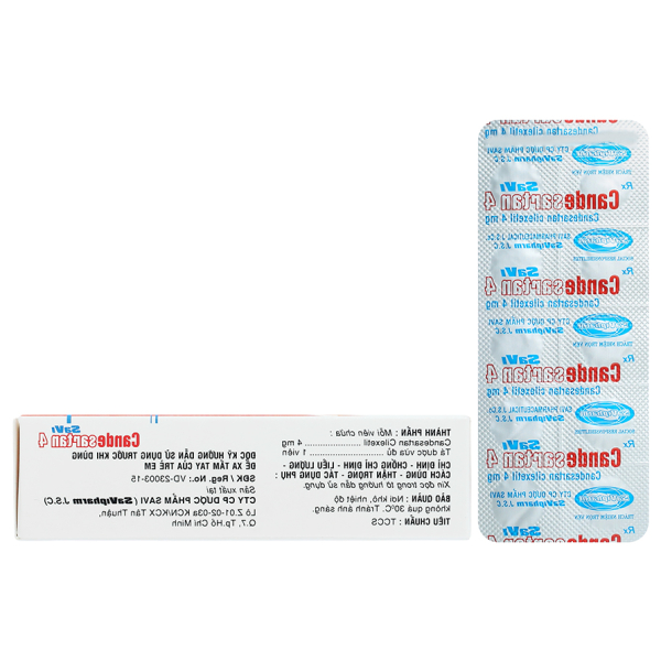 SaVi Candesartan 4 trị tăng huyết áp, suy tim (3 vỉ x 10 viên)