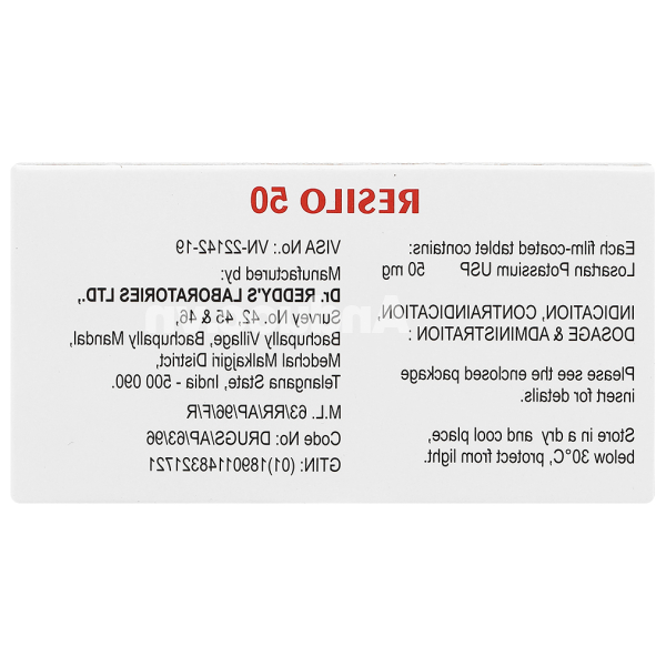 Resilo 50 trị tăng huyết áp, suy tim (2 vỉ x 10 viên)