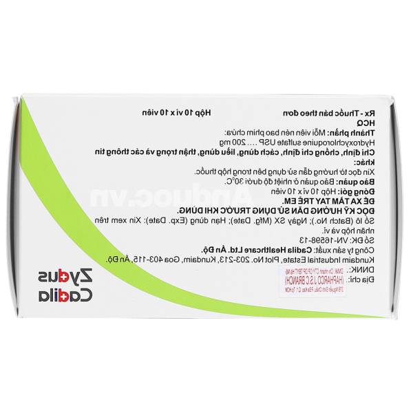 HCQ 200mg trị sốt rét cấp, lupus ban đỏ và viêm khớp dạng thấp (10 vỉ x 10 viên)