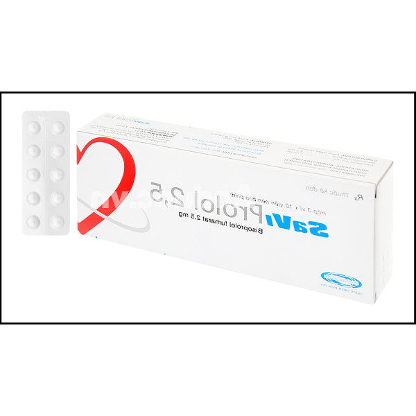 SaviProlol 2.5mg trị tăng huyết áp, đau thắt ngực (3 vỉ x 10 viên)