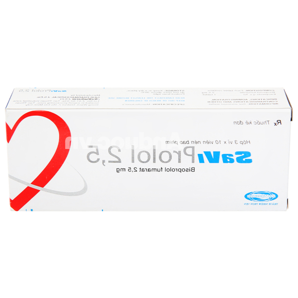 SaviProlol 2.5mg trị tăng huyết áp, đau thắt ngực (3 vỉ x 10 viên)