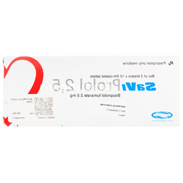 SaviProlol 2.5mg trị tăng huyết áp, đau thắt ngực (3 vỉ x 10 viên)