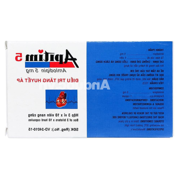 Apitim 5 trị tăng huyết áp, đau thắt ngực (3 vỉ x 10 viên)